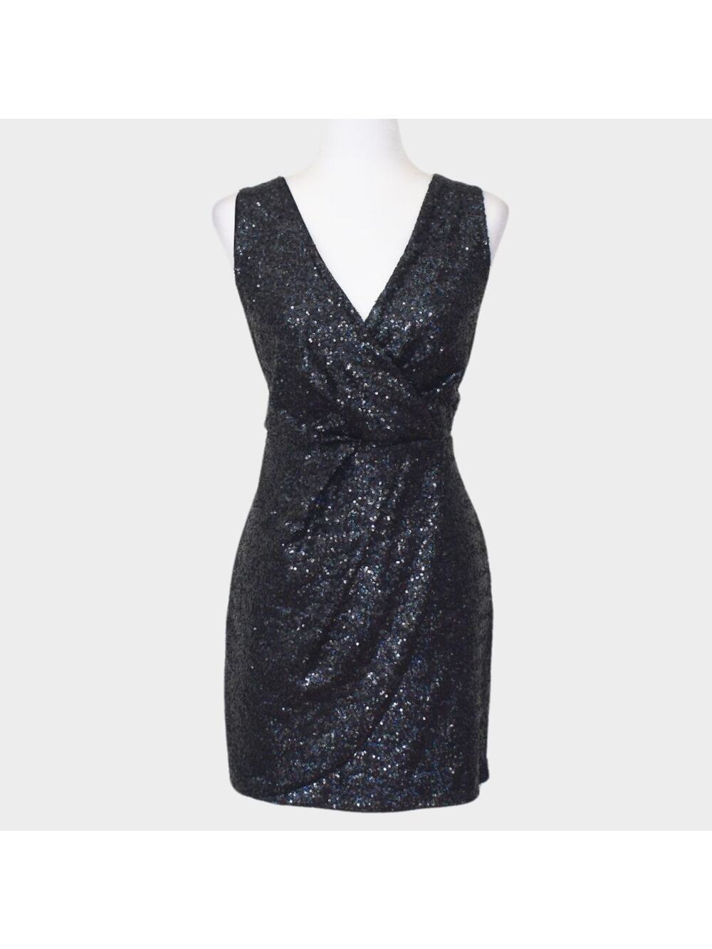 OASIS Anna Sequin Faux Wrap Cocktail/Party Dress Black Size L